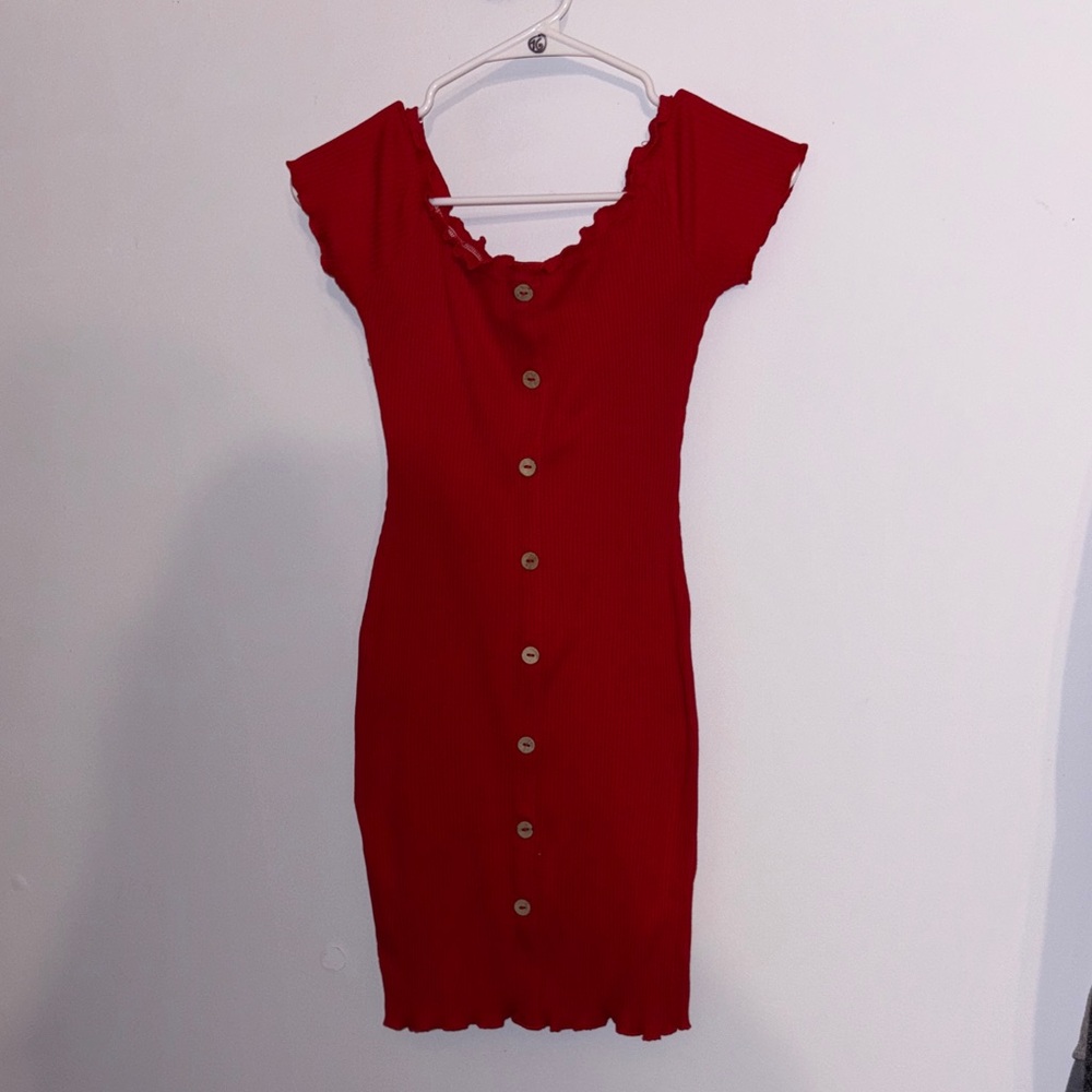 Ardene Red Button-Front Mini Dress